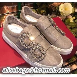 Discount Roger Vivier Sneaky Viv' 2 Strass Buckle in Silk Satin Sneakers R8319 Grey 2018