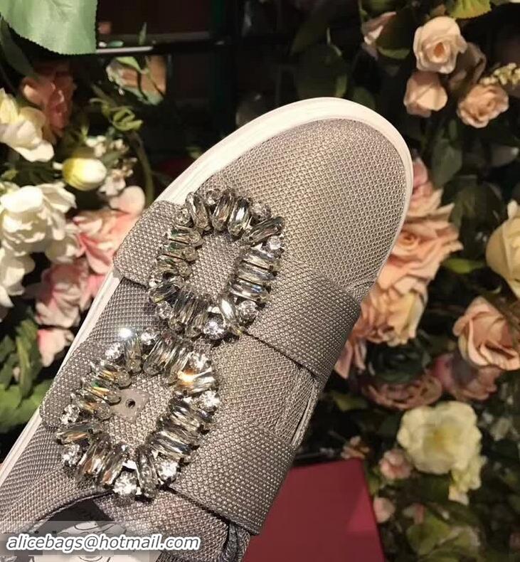 Discount Roger Vivier Sneaky Viv' 2 Strass Buckle in Silk Satin Sneakers R8319 Grey 2018