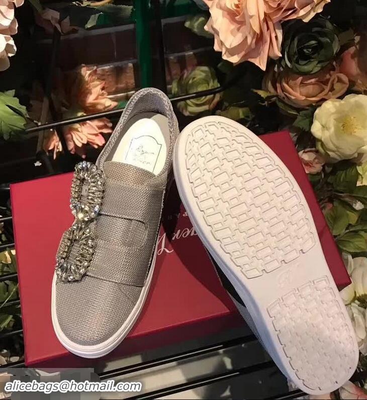 Discount Roger Vivier Sneaky Viv' 2 Strass Buckle in Silk Satin Sneakers R8319 Grey 2018