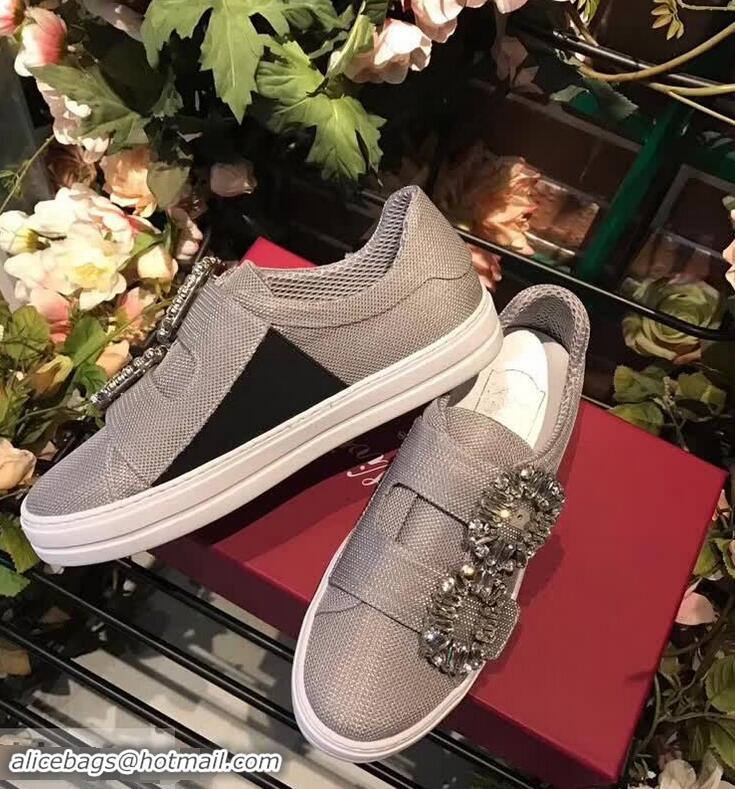 Discount Roger Vivier Sneaky Viv' 2 Strass Buckle in Silk Satin Sneakers R8319 Grey 2018