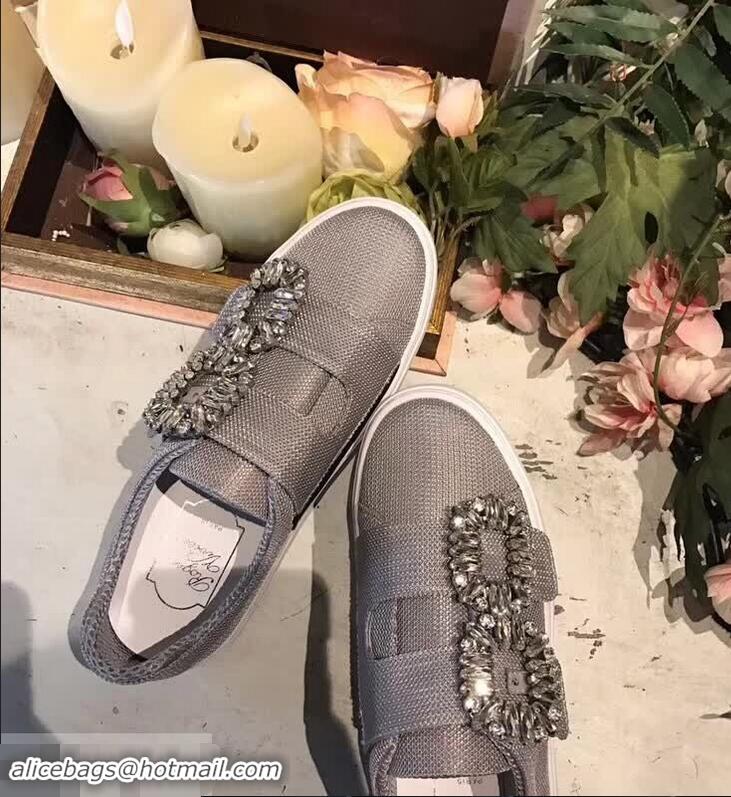 Discount Roger Vivier Sneaky Viv' 2 Strass Buckle in Silk Satin Sneakers R8319 Grey 2018