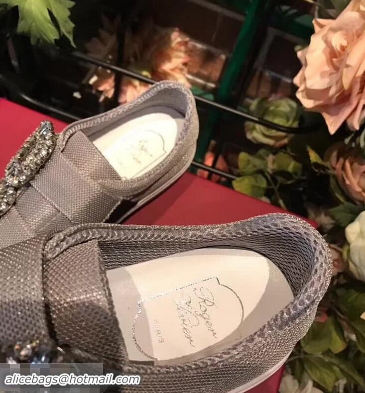 Discount Roger Vivier Sneaky Viv' 2 Strass Buckle in Silk Satin Sneakers R8319 Grey 2018