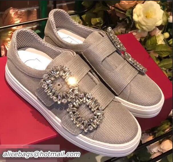 Discount Roger Vivier Sneaky Viv' 2 Strass Buckle in Silk Satin Sneakers R8319 Grey 2018