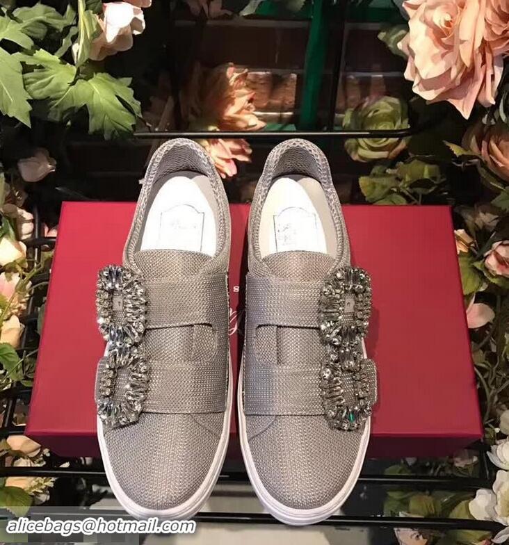 Discount Roger Vivier Sneaky Viv' 2 Strass Buckle in Silk Satin Sneakers R8319 Grey 2018