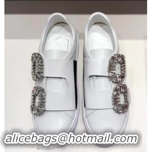 Imitation Roger Vivier Sneaky Viv' 2 Strass Buckle Sneakers in Calfskin R8321 White 2018