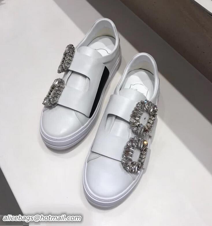 Imitation Roger Vivier Sneaky Viv' 2 Strass Buckle Sneakers in Calfskin R8321 White 2018