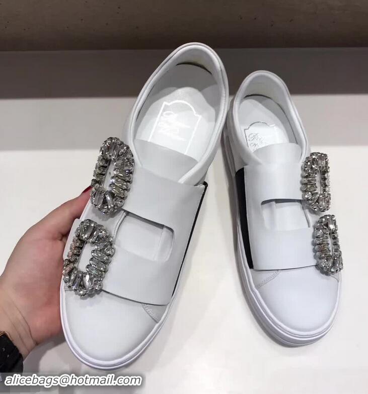 Imitation Roger Vivier Sneaky Viv' 2 Strass Buckle Sneakers in Calfskin R8321 White 2018