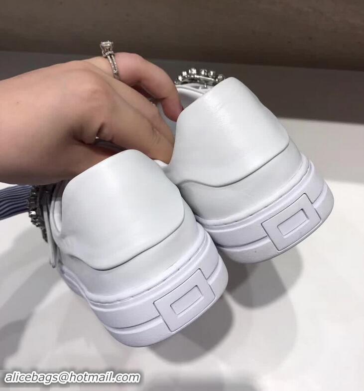 Imitation Roger Vivier Sneaky Viv' 2 Strass Buckle Sneakers in Calfskin R8321 White 2018