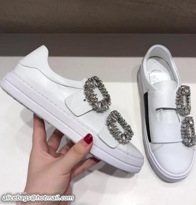 Imitation Roger Vivier Sneaky Viv' 2 Strass Buckle Sneakers in Calfskin R8321 White 2018