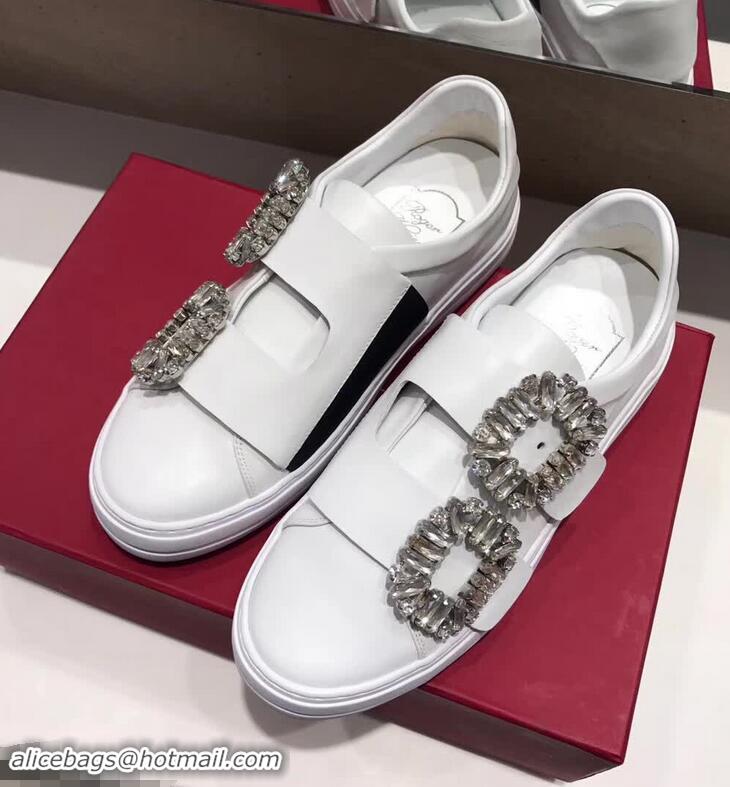 Imitation Roger Vivier Sneaky Viv' 2 Strass Buckle Sneakers in Calfskin R8321 White 2018