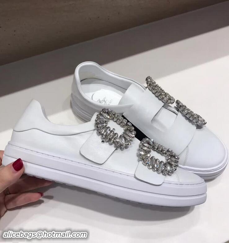 Imitation Roger Vivier Sneaky Viv' 2 Strass Buckle Sneakers in Calfskin R8321 White 2018