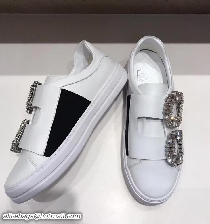 Imitation Roger Vivier Sneaky Viv' 2 Strass Buckle Sneakers in Calfskin R8321 White 2018