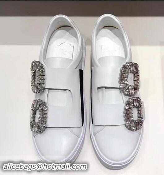 Imitation Roger Vivier Sneaky Viv' 2 Strass Buckle Sneakers in Calfskin R8321 White 2018