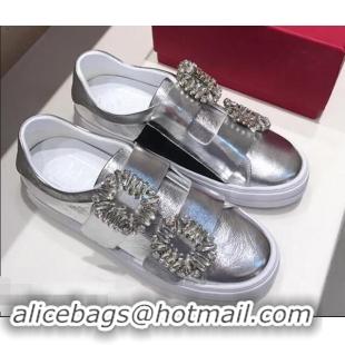 High Quality Roger Vivier Sneaky Viv' 2 Strass Buckle Sneakers in Calfskin R8321 Silver 2018