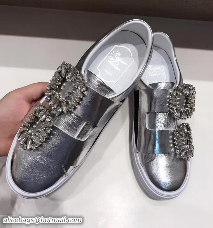 High Quality Roger Vivier Sneaky Viv' 2 Strass Buckle Sneakers in Calfskin R8321 Silver 2018