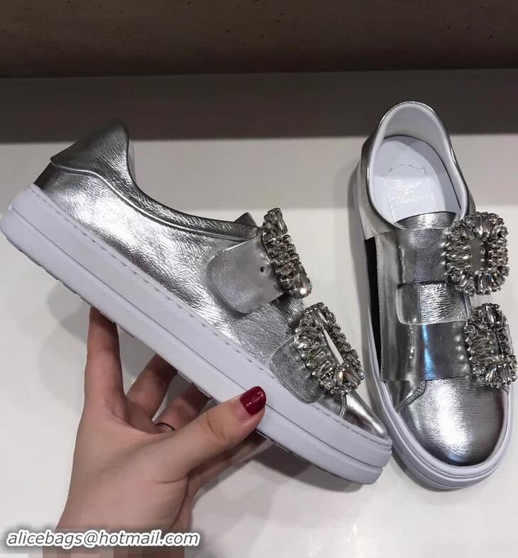 High Quality Roger Vivier Sneaky Viv' 2 Strass Buckle Sneakers in Calfskin R8321 Silver 2018