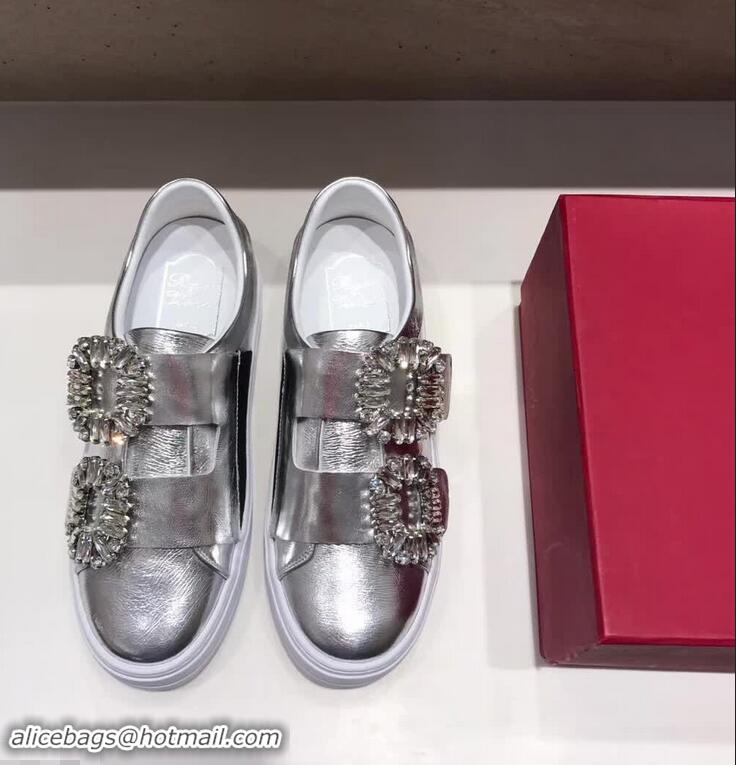 High Quality Roger Vivier Sneaky Viv' 2 Strass Buckle Sneakers in Calfskin R8321 Silver 2018