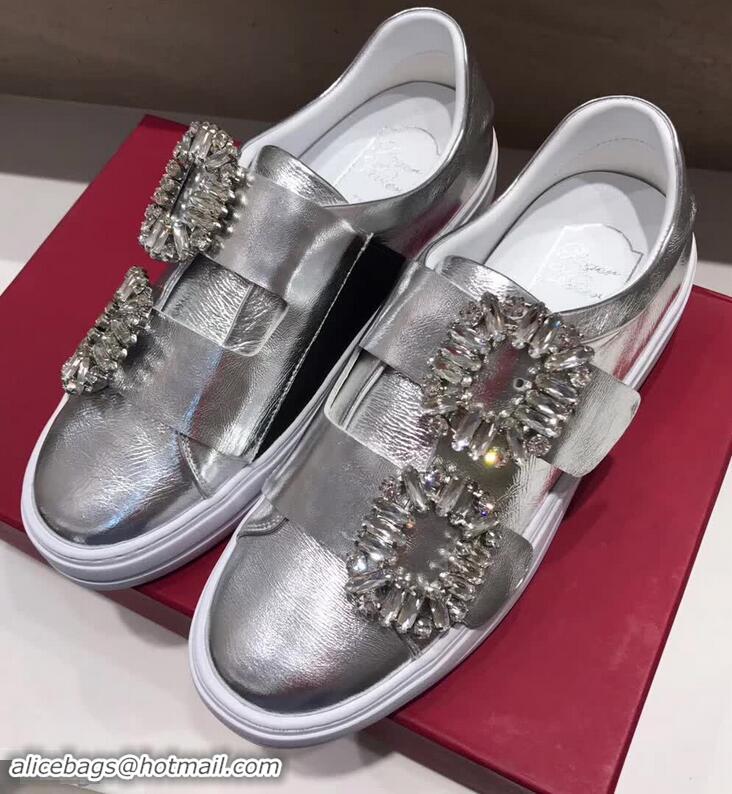 High Quality Roger Vivier Sneaky Viv' 2 Strass Buckle Sneakers in Calfskin R8321 Silver 2018