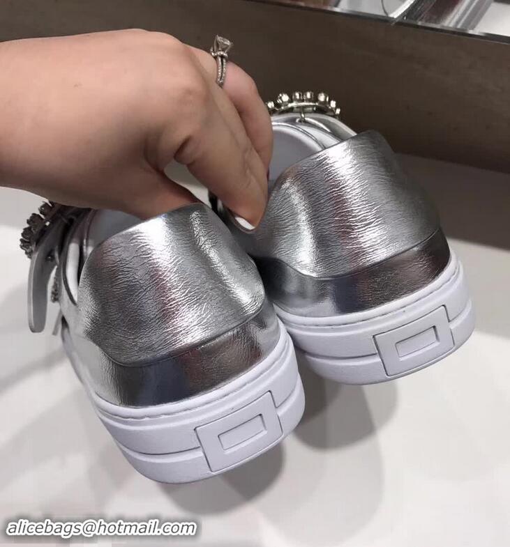 High Quality Roger Vivier Sneaky Viv' 2 Strass Buckle Sneakers in Calfskin R8321 Silver 2018