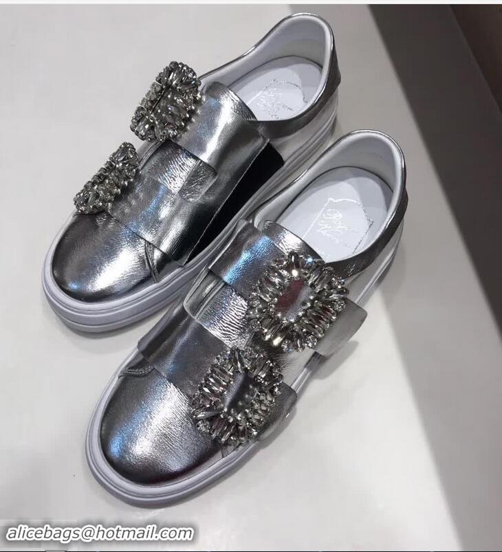 High Quality Roger Vivier Sneaky Viv' 2 Strass Buckle Sneakers in Calfskin R8321 Silver 2018