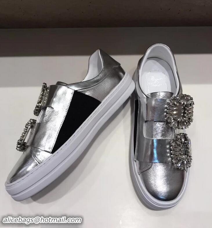 High Quality Roger Vivier Sneaky Viv' 2 Strass Buckle Sneakers in Calfskin R8321 Silver 2018