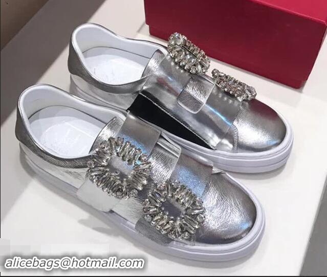 High Quality Roger Vivier Sneaky Viv' 2 Strass Buckle Sneakers in Calfskin R8321 Silver 2018