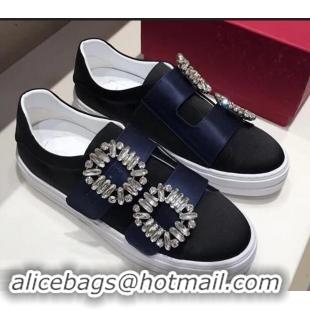 Spot Roger Vivier Sneaky Viv' 2 Strass Buckle in Silk Satin Sneakers R8323 Navy Blue/Black 2018