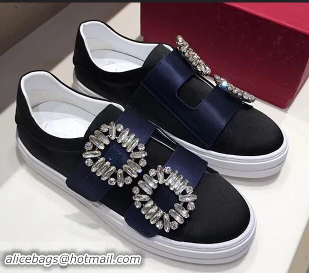 Spot Roger Vivier Sneaky Viv' 2 Strass Buckle in Silk Satin Sneakers R8323 Navy Blue/Black 2018