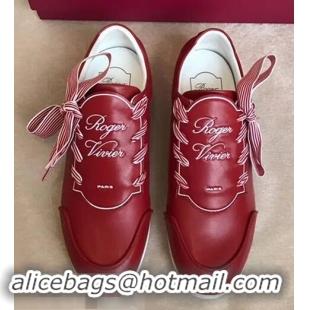 Best Bulk Roger Vivier Sporty Viv' Etiquette Calfskin Sneakers R8327 Red 2018