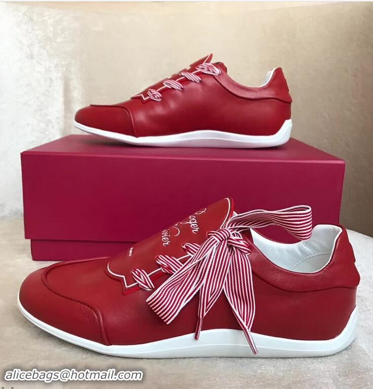 Best Bulk Roger Vivier Sporty Viv' Etiquette Calfskin Sneakers R8327 Red 2018