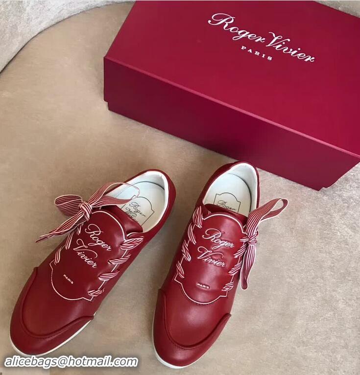 Best Bulk Roger Vivier Sporty Viv' Etiquette Calfskin Sneakers R8327 Red 2018