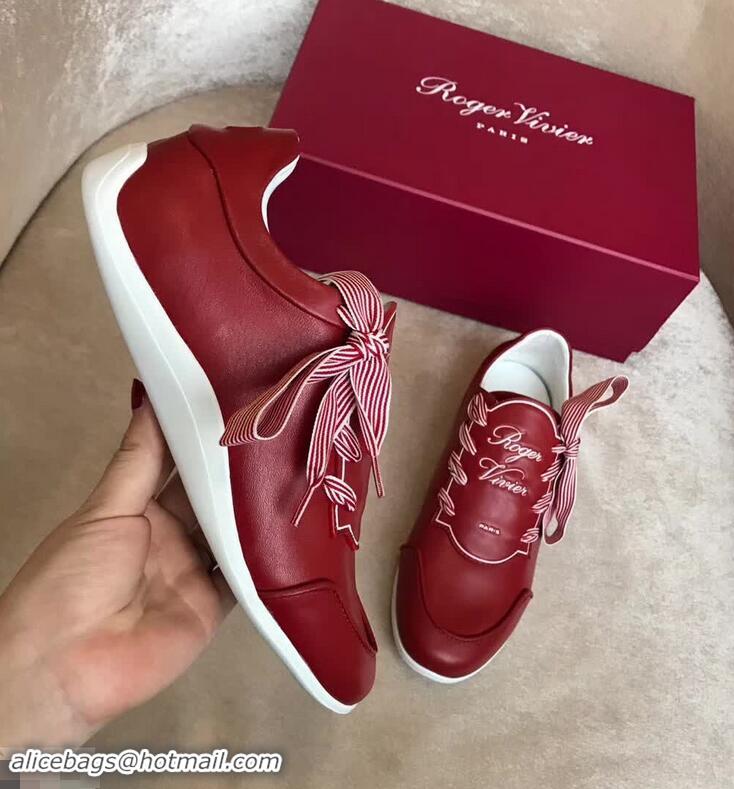 Best Bulk Roger Vivier Sporty Viv' Etiquette Calfskin Sneakers R8327 Red 2018