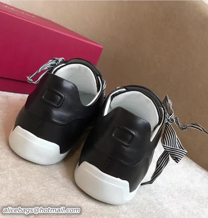 Hot Sell Roger Vivier Sporty Viv' Etiquette Calfskin Sneakers R8327 Black 2018