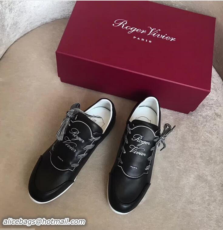 Hot Sell Roger Vivier Sporty Viv' Etiquette Calfskin Sneakers R8327 Black 2018