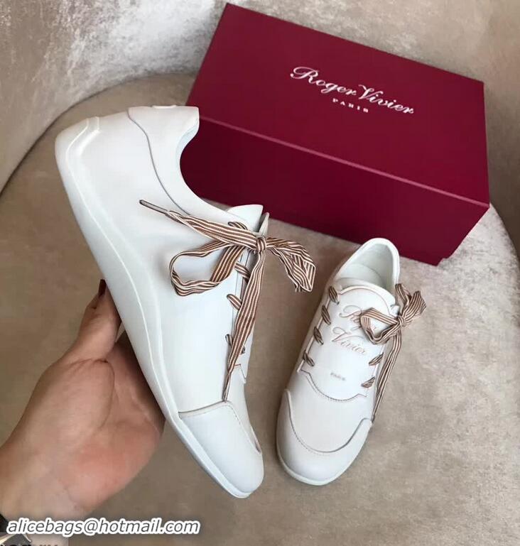 Discount Roger Vivier Sporty Viv' Etiquette Calfskin Sneakers R8327 White 2018