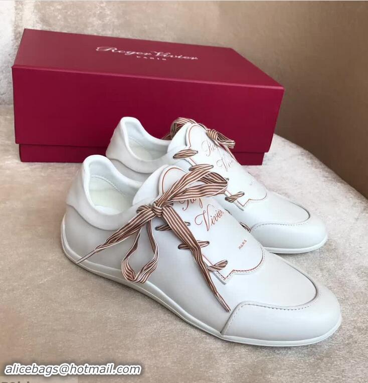 Discount Roger Vivier Sporty Viv' Etiquette Calfskin Sneakers R8327 White 2018