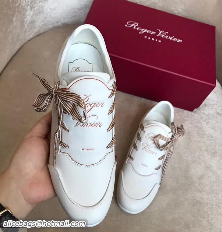 Discount Roger Vivier Sporty Viv' Etiquette Calfskin Sneakers R8327 White 2018