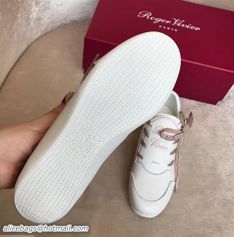 Discount Roger Vivier Sporty Viv' Etiquette Calfskin Sneakers R8327 White 2018