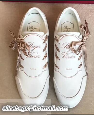 Discount Roger Vivier Sporty Viv' Etiquette Calfskin Sneakers R8327 White 2018