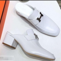 Popular Hermes Heel 4.5cm Paradis Mules With Palladium-Plated H Buckle H92601 ​White