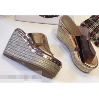 Low Price Hermes Patent Leather Platform 4cm Wedge Heel 11cm Studded Espadrille Sandals H93201 Gold