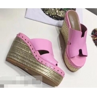 New Design Hermes Patent Leather Platform 4cm Wedge Heel 11cm Studded Espadrille Sandals H93201 Pink