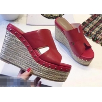 Hot Sell Hermes Calfskin Platform 4cm Wedge Heel 11cm Studded Espadrille Sandals H93219 Red