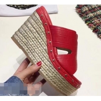 Low Price Hermes Croco Pattern Platform 4cm Wedge Heel 11cm Studded Espadrille Sandals H93226 Red