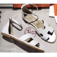 Chic Discount Hermes Santorini Sandals in Calfskin H95104 White