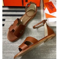 Discount Hermes Santorini Sandals in Epsom Calfskin H95107 Brown