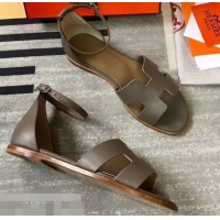 Hot Sale Hermes Santorini Sandals in Epsom Calfskin H95107 Etoupe