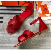 Promotional Hermes Santorini Sandals in Epsom Calfskin H95107 Red