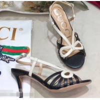 Wholesale Gucci Heel 8.5cm Cut-out Bow Leather Sandals C96321 Black/White 2019