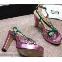 Discount Gucci Heel 10.5cm Platform 2.5cm Cut-out Bow Leather Sandals 549646 Pink/Green 2019